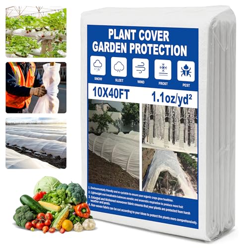 eisoco Plant Covers Freeze Protection, 10 * 40FT 1.1 oz/yd² Large Thick Frost Blankets for Outdoor Plants in Winter, Floating Row Cover for Vegetable Garden, Frost Cloth Plant Freeze Protection