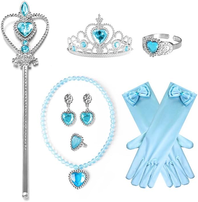 Miniatura 6 de IBTOM CASTLE Disfraz de princesa para niñas, 8 piezas, corona, vara, joyería, lentejuelas, tul, accesorios de cosplay