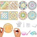 HFZCV 8 Sets DIY Mosaik Untersetzer Bastelset, Glas Mosaik Steine mit Holz Untersetzern, Kreatives Bastelset für Erwachsene, Mosaik Coaster Set für Handgemachte Deko & Geschenke, Regenbogen Design