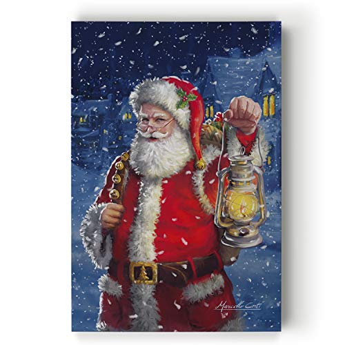 Renditions Gallery Gallery Wrapped Canvas Christmas Wall Art Print for Holiday Decor, 18x27, Santa with Lantern