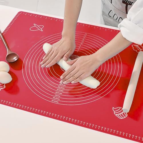 Image of Lukzer 2 Pcs Silicone Baking Mat with Measurements | Non-Stick Reusable Dough Rolling Sheet for Fondant Pastry Roti Chapati Pizza & Bread 50 x 40 cm (Random Color) CH-030-2