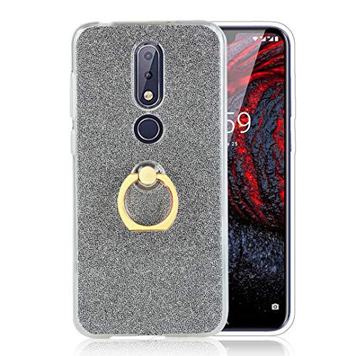 Custodia® Anillos Soporte Funda Carcasa Case Cover Caso para Nokia 6.1 Plus(Negro)