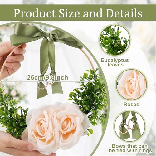 Liliaafar Boho Wedding Ring Bearer Hoop, Rustic Ring Holder with Artificial Flowers and Greenery Floral Rings Bearer Pillow Alternative for Lawn, Garden Wedding Ceremony, Flower Girl Accessory