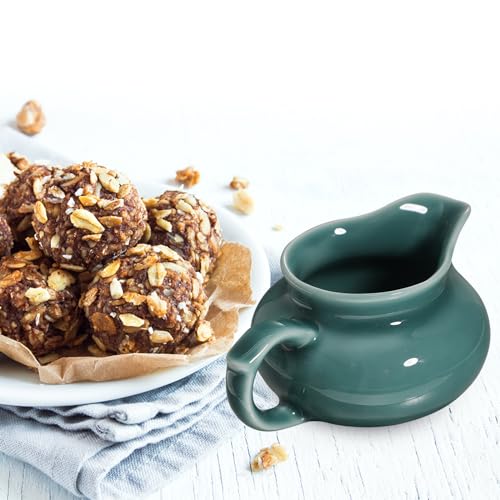 IMIKEYA Ceramic Small Milk Jug Gravy Boat with Handle Sauce Sugar Syrup Pot Coffee Creamer Serving Pouring Pitcher for Salad Dressings Broth Black Pepper Green - Image 9