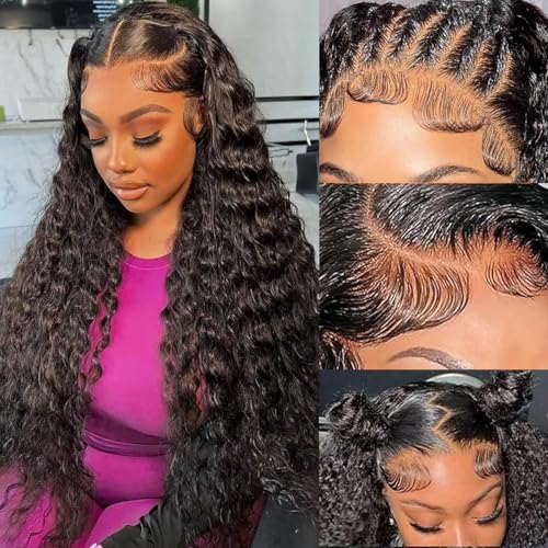 5x5 Hd Lace Closure Wigs Human Hair Deep Wave 5x5 Lace Closure Wigs for Women 180 Density Deep Curly Closure Wig Glueless Wet and Wavy Lace Front Wigs Pre Plucked Brazilian Virgin Closure Wig 24 Inch