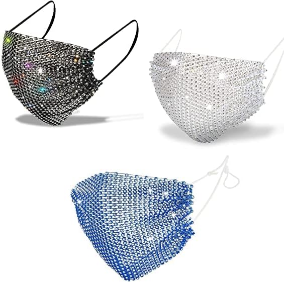 Rhinestone Face Reusable with 2 Filters,Glitter Bling Face for Women Christmas