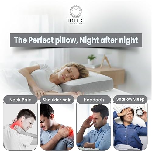 Image of Cervical Support Pillow Set of 2, High Density Memory Foam for Neck Pain, Luxury Breathable Fabric, Orthopedic Bedding for Aligned Spine, White and Grey, 50x30x6 cm