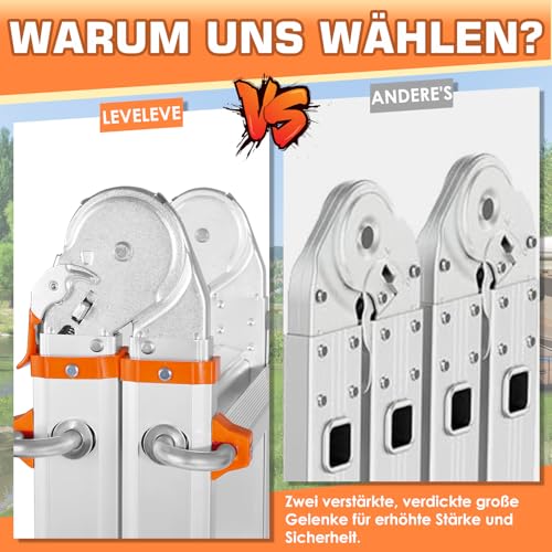 Moonlight Manor 5-Stufen-Mehrzweckleiter: 5-Stufen-Stehleiter & 17-Fuß (5,18 m) Ausziehleiter • Mit Stabilisator & Rädern • 150 kg Traglast • Sicher für Treppen • Für Innen, Außen und Dach