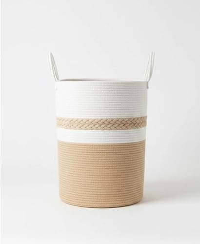 Two-Tone Cotton Rope Laundry Hamper Large Storage Basket