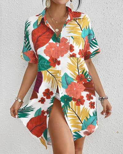 Image of Bsubseach Women Swimsuit Coverup Shirt Dress Button Down Bathing Suit Cover Up Beach Vacation Outfits