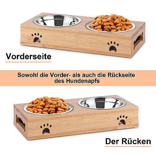 Hundenapf Erhöht Bambus, OXYEFEI Personalisierter Katzennapf mit Namen Text Design und rutschfest Bambussockel Für Kleine und Mittelgroße Katzen/Hunde