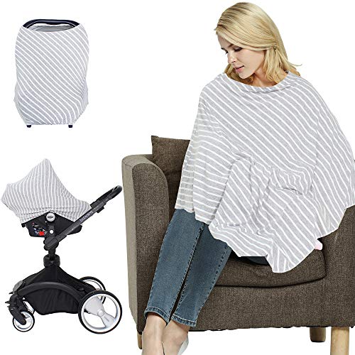 LifeTree Multi-Use Nursing Cover Poncho | Breastfeeding Cover | Shopping Cart Cover | Maternity Top | Extra Soft and Stretchy Baby Car Seat Cover Canopy
