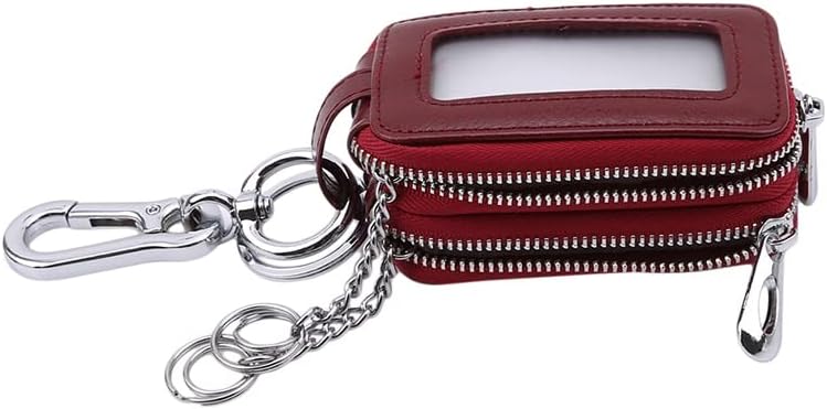 Leather Men Car Key Holders Housekeeper Multifunctional Double Zipper Square Home