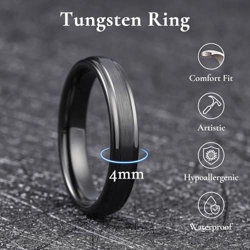 Image of King Will Classic Tungsten Wedding Band for Men, 6 /7 /8 /9 /10mm Widths, Polished Finish Step Edge Matte Rings Comfort Fit