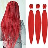 XGY 3 packs Red Braiding Hair Pre Stretched 16 inch Prestretched Knotless Kanekalon Hair Soft Straight Synthetic Box Braids Yaki Texture Hot Water Setting Hair Extensions