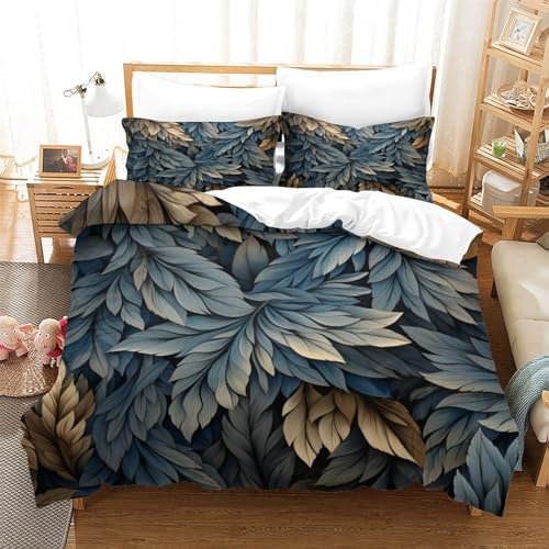 Housses de couettes 3D imprimé feather shape drap lit bleu gris - 3