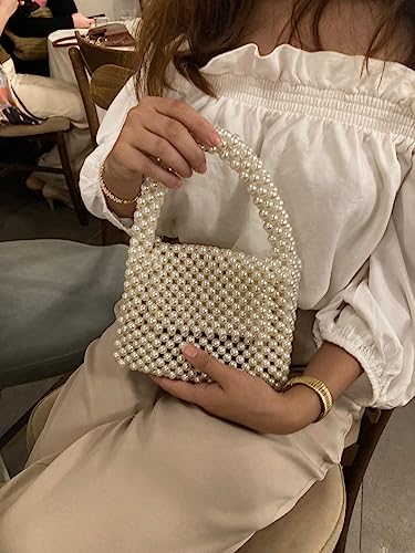 PR HAND WORKS Cute Pearl Square Evening Clutch Bag for Bridal Wedding Party Cocktail Purse for Women - Image 4