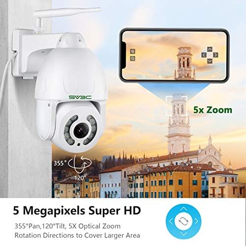 SV3C Auto Tracking PTZ Camera Outdoor with Color Night Vision, 5MP WIFI Security Camera with 5 x Optical Zoom, CCTV IP Camera with Pan 355° Tilt 120° Human Detection Two-way Audio Waterproof IP66