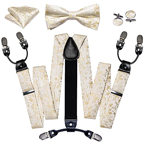 Image of YOHOWA Men Suspenders 6 Clips Strength Adjustable Y Braces Pre-Tied Bow Tie Set Formal Wedding Party