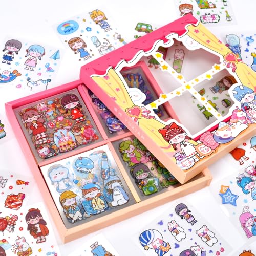 Cute Kawaii Cartoon Animal Stickers Set - PET Transparent Decorative Sticker for Bullet Journaling,Diary,Album,Arts Crafts,Planners,Scrapbooking,Junk Journal,Calendars and Notebook