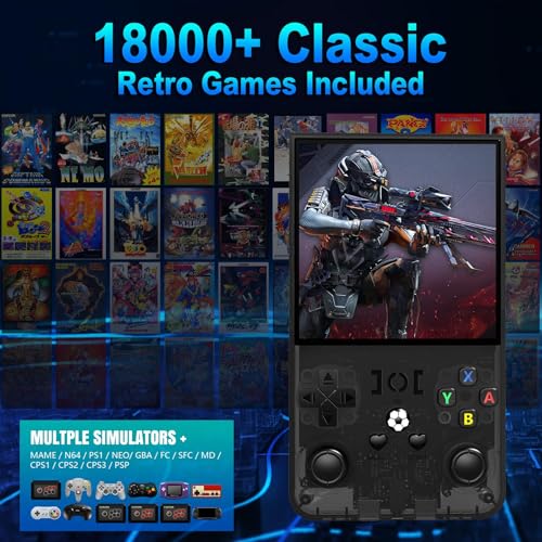 Retro Handheld Game Console R36MAX, Retro Gaming Console with 64GB Storage, 4.0 Inch IPS HD Screen, 4000 mAh Battery and 30+ Mainstream Emulators, Black