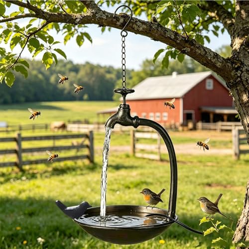 Bebedero de agua para pájaros con grifo de metal resistente para patio y balcón 4