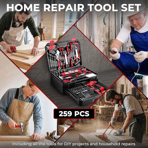 DESOON 259-Piece Tool Kit with 12V Drill
