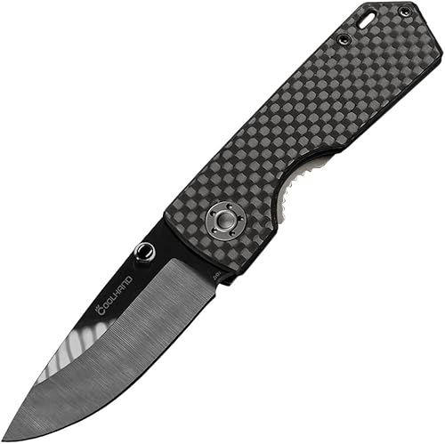 Cool Hand Cuchillo plegable de fibra de carbono de 5.2 pulgadas, hoja de cerámica de espejo negro pulido de 2 pulgadas, cuchillo de bolsillo
