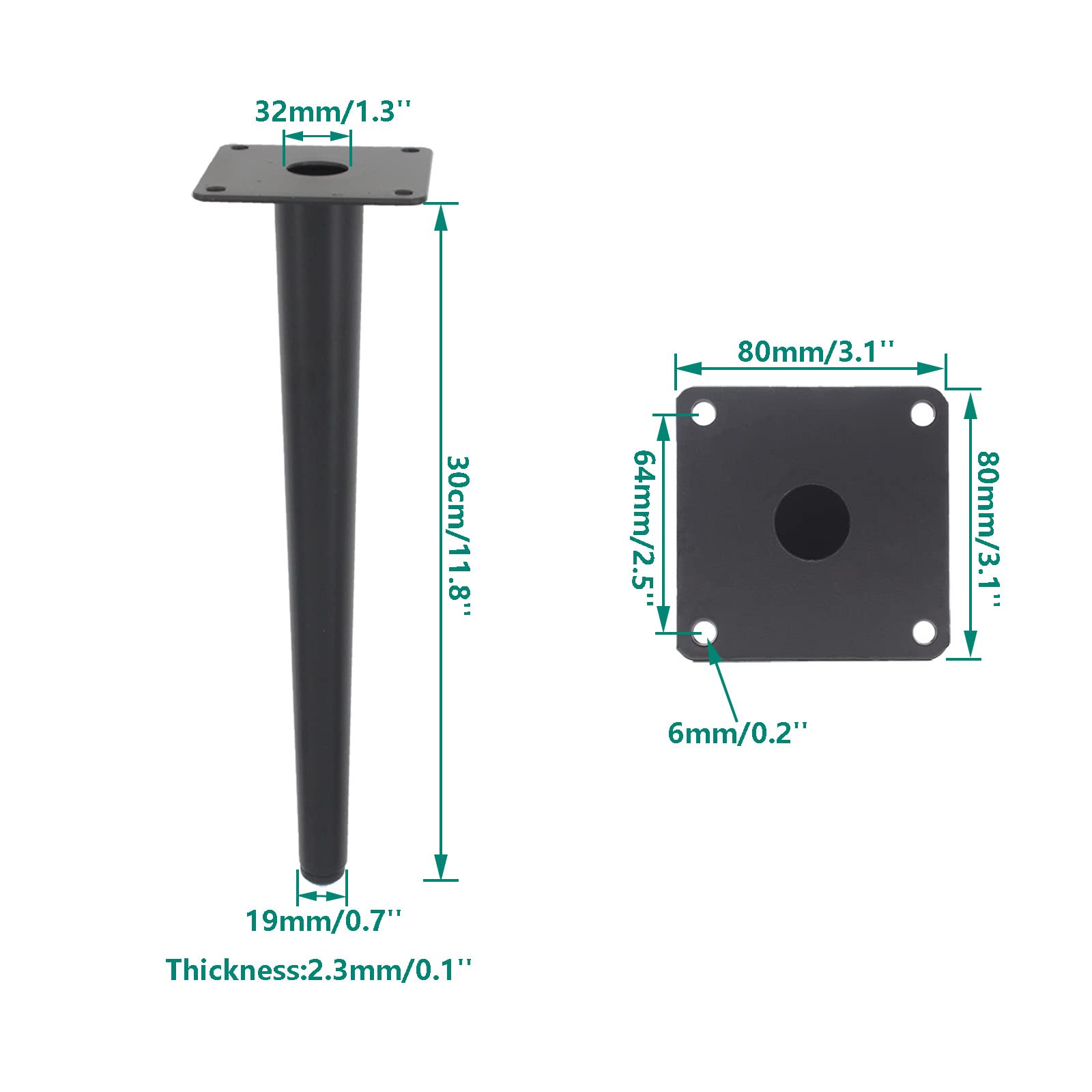 Confezione da 4 gambe per mobili, rotonde, affusolate, in metallo resistente, per divano, armadio, bar, letto, tavolo, sedia, divano, ottomana, cassettiera, scrivania, progetti fai da te per