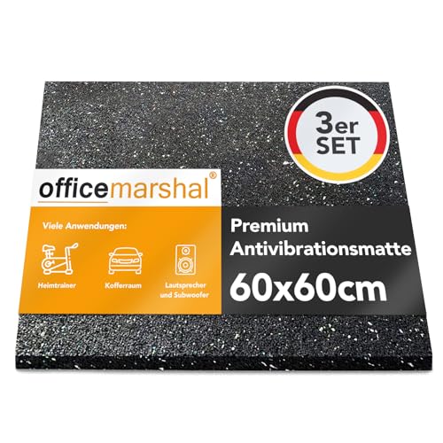 OfficeMarshal 3 Pack Anti-Vibration Mat, 60 x 60 cm, 5 mm Thick, Non-Slip, Black