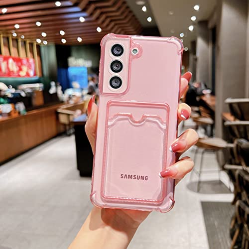 Coque Samsung S21 Plus fine transparente rose protégeant contre chutes avec carte - 3