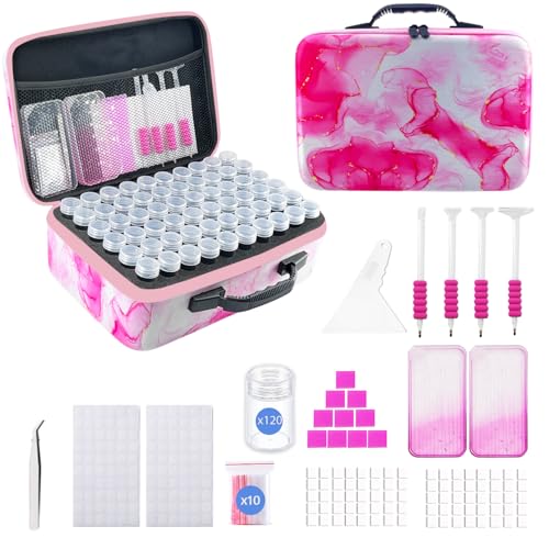 Image of 120 Slot Diamond Art Storage Box | Pink Bead Organizer Case with Drill Tools, Portable Craft Box, For 5D DIY Art Kits