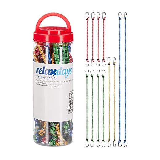 Relaxdays Pulpos elásticos, Set de 12 Correas de Amarre, Tensores para Coche y Bici, Universal, 35cm-1m