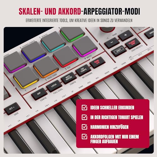 Akai Professional MPK Mini IV USB-C MIDI Keyboard Controller für Anfänger und Produzenten - MPC Drum Pads, Pitch- und Modulationsräder, Musikproduktionssoftware, Native Instruments Soundpaket, Grau