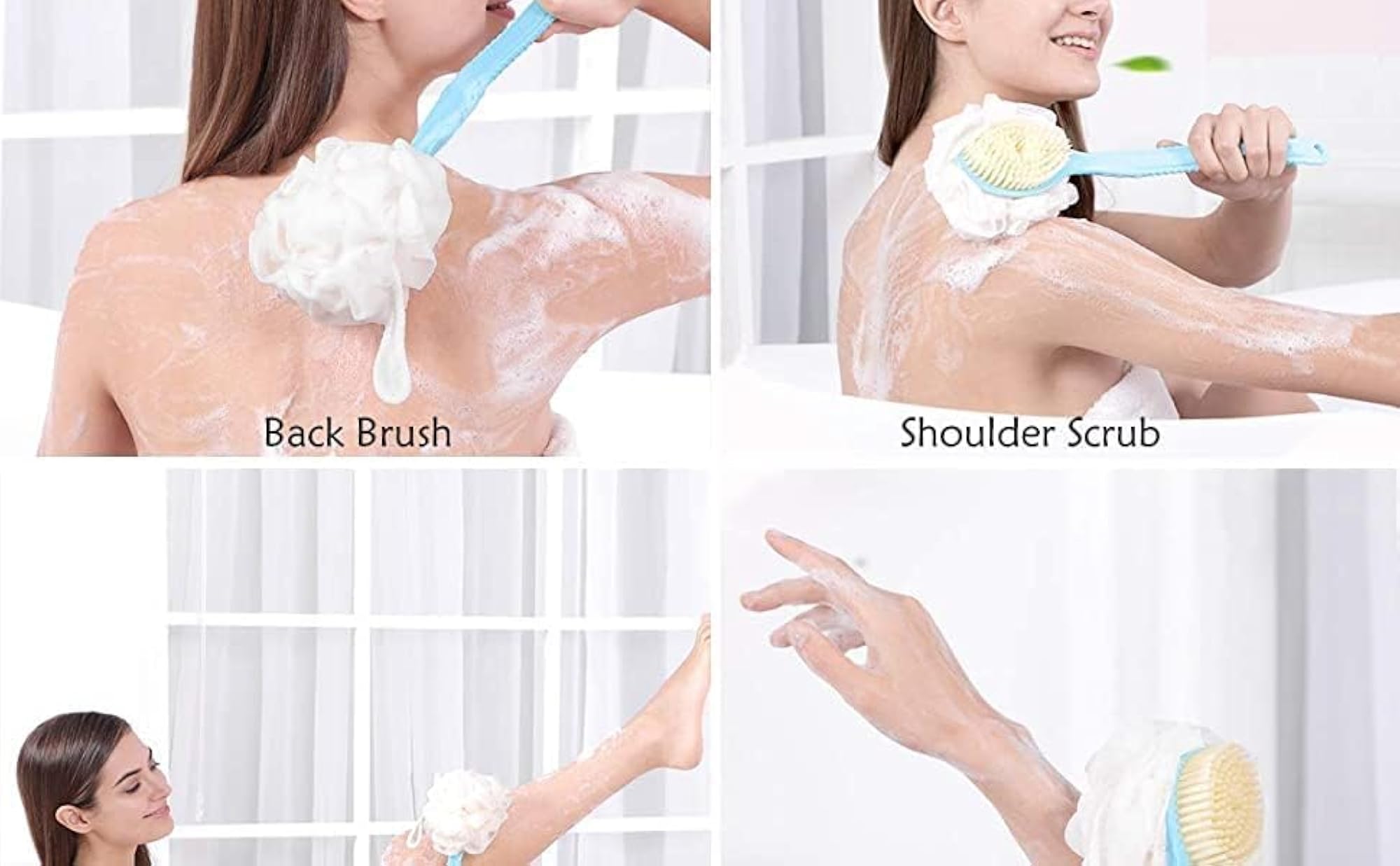 2 in 1 Back Body Bath Brush with Bristles and Loofah