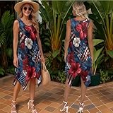 TOADDITDO American Flag Matching Couple Clothes Set Patriotic 4th of July Outfit Red Hibiscus Sleeveless Tunic Sundress for Women Short Sleeve Shirt for Men Couples Matching Outfit-M