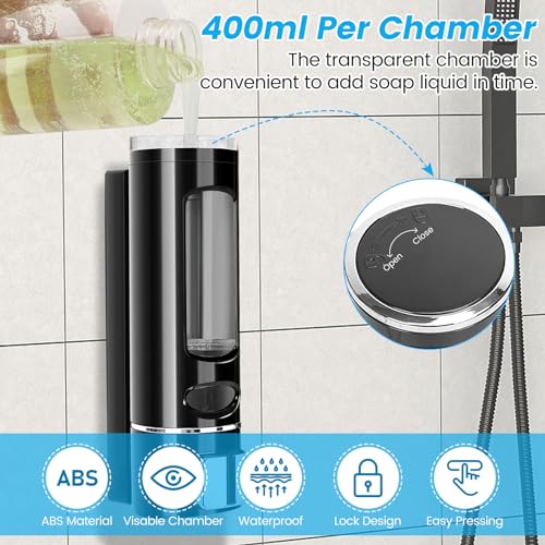 Image of Wall Mounted Hand Soap Dispenser, 400ml Bathroom Shower Dispenser Gel Container Shower Pump Dispenser and Organizer for Bathroom Kitchen Hotel, Refillable Liquid Lotion Soap Dispenser, Black