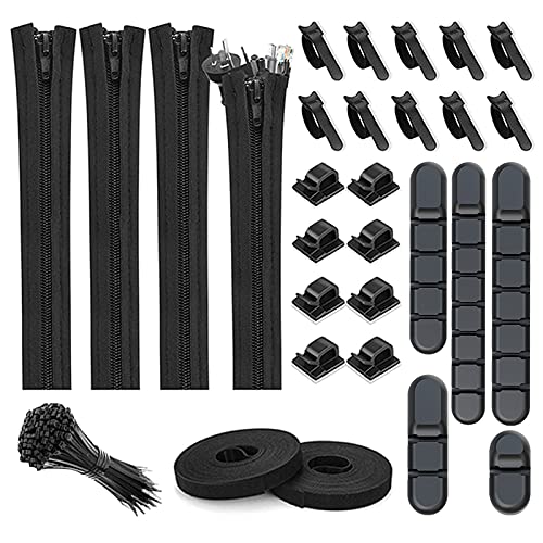 Kabelmanagement-Set – 148-teilig, Mit Kabelhüllen, Clips, Klettbindern & Kabelbindern, Für PC, TV, Zuhause