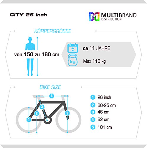 Foto von Multibrand Distribution Probike 26 City Zoll Fahrrad 6-Gang Urbane Cityräder for Heren, Damen, Unisex Schwarz 455mm (Weiß)