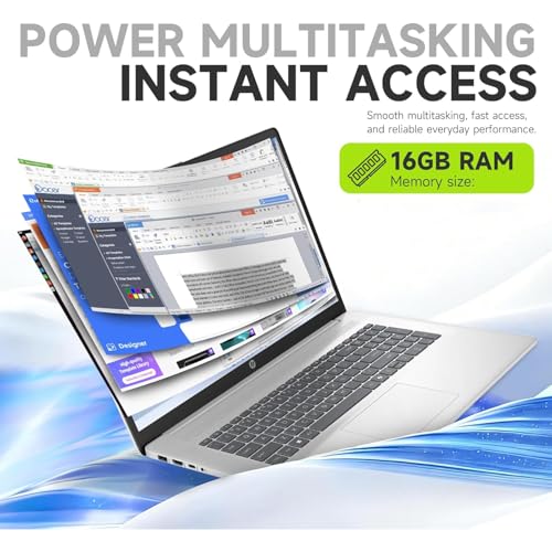 HP 17 Inch Laptop 2026 Edition, 16GB RAM 256GB SSD, Intel 13th i3 CPU (8 Cores), 17.3\" IPS Display, Large Screen, Windows 11 with Office 365 for The Web, No Mouse