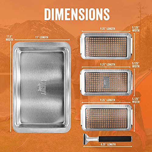 Yukon Glory BBQ 'N SERVE Grill Basket Set - Includes 3 Grilling Baskets a Serving Tray & Clip-on Handle - Patent Pending Grill to Table Design Perfect For Grilling Fish Veggies & Meats - Thumbnail 4