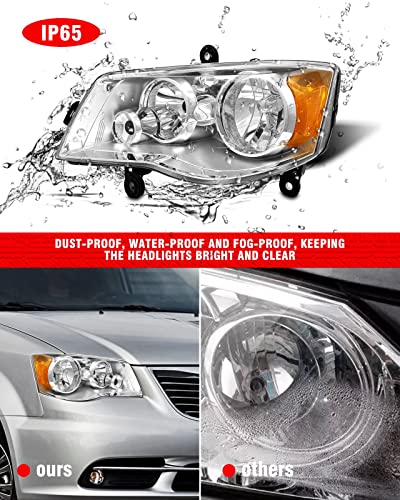 Adcarlights For 2011 2012 2013 2014 2015 2016 2017 2018 Grand Caravan Headlight Assembly 2008-2016 Chrysler Town & Country Chrome Housing Amber Reflector Headlamp Replacement Pair #TOP6