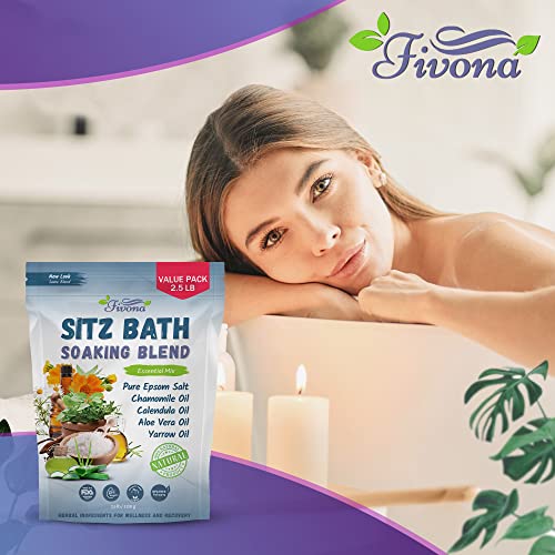 Fivona 40Oz Sitz Bath Salts For Hemorrhoids And Postpartum Care, Epsom Salt Soak With All Natural Oils For Self Care Bartholin Cyst Treatment, Large Value Pack #TOP2