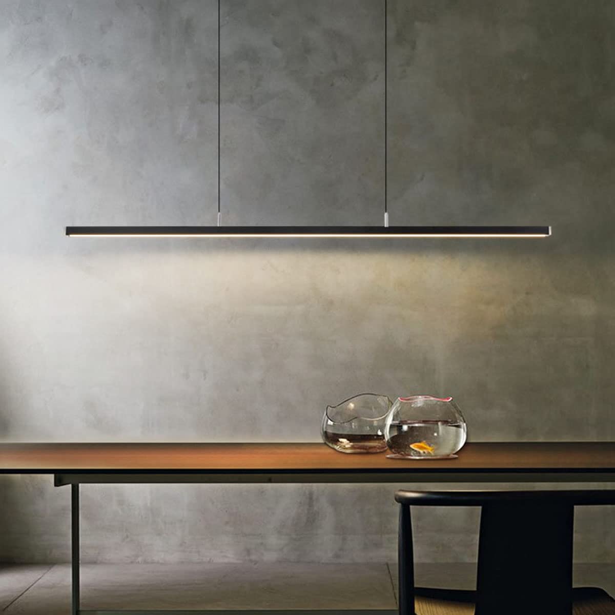 LED linear design pendant lamp dining table lamp with remote control pendant lamp height adjustable hanging lamp for indoor use for dining table dining room officechandelier (Black, L120cm/48w)
