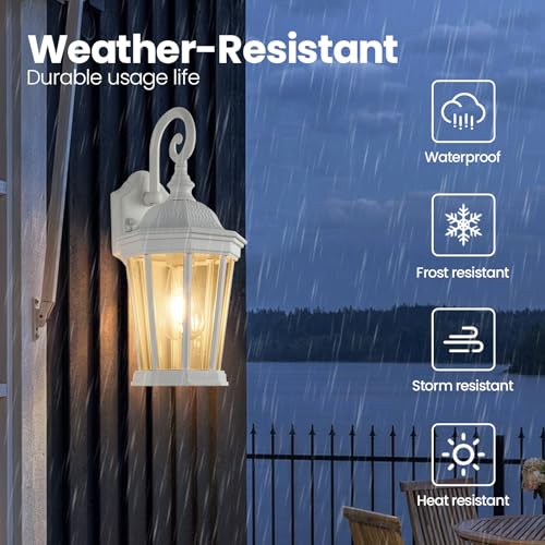 Image of Outdoor Wall Lantern, Waterproof Exterior Wall Light Fixtures, Outdoor Porch Light Fixtures Wall Mount in White Finish with Clear Glass, Aluminum Alloy, 60W
