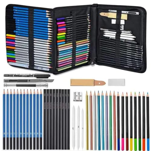 Image of Pieces Professional Drawing Pencils and Sketch Kit for Artist (75)