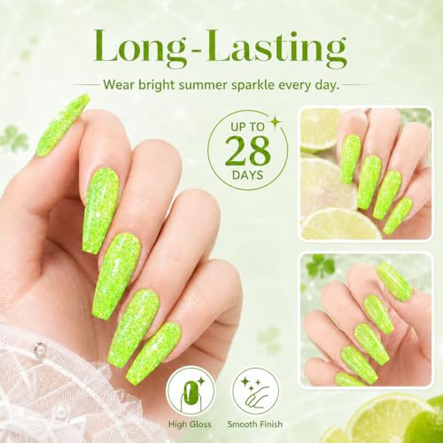 Image of Beetles Green Glitter Gel Nail Polish, Reflective Soak Off UV LED Gel Polish for Nail Art Manicure, Lime Nail Gel Salon & DIY at Home, Gifts Women