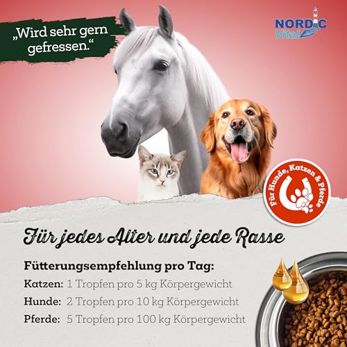 NordicVital Premium Algenöl 100ml für Hunde, Katzen & Pferde – 100% Vegan - Hochkonzentriertes Omega 3, EPA & DHA - Natürliches Barf Öl aus Algen für Fell & Haut – Abgefüllt in Deutschland
