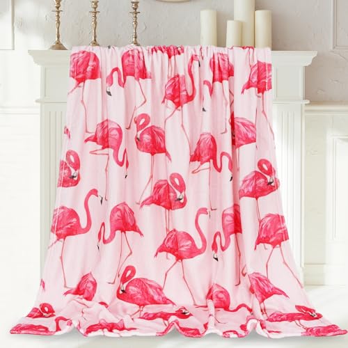 JarThenaAMCS Flamingo Fuzzy Flannel Blanket 60 x 50 Inch Pink Tropical Throw Blanket Flamingo Blankets for Home Chair Sofa Couch Bed