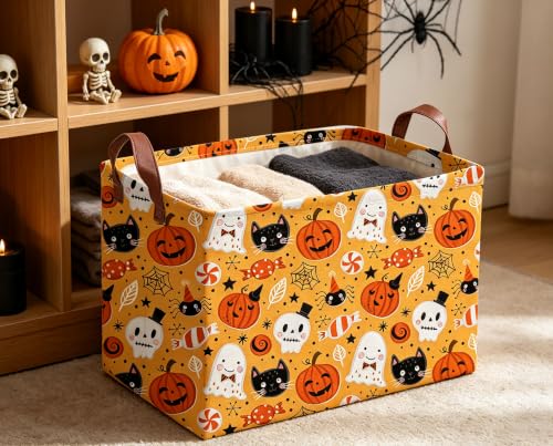 Image of Rectangle Kids Baskets Halloween Basket Candy Storage Bin for Room Decor Gift Basket(Candy Halloween)